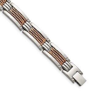 Kazi Luxury Stainless Steel Polished Rose IP-plated 8.5in Bracelet